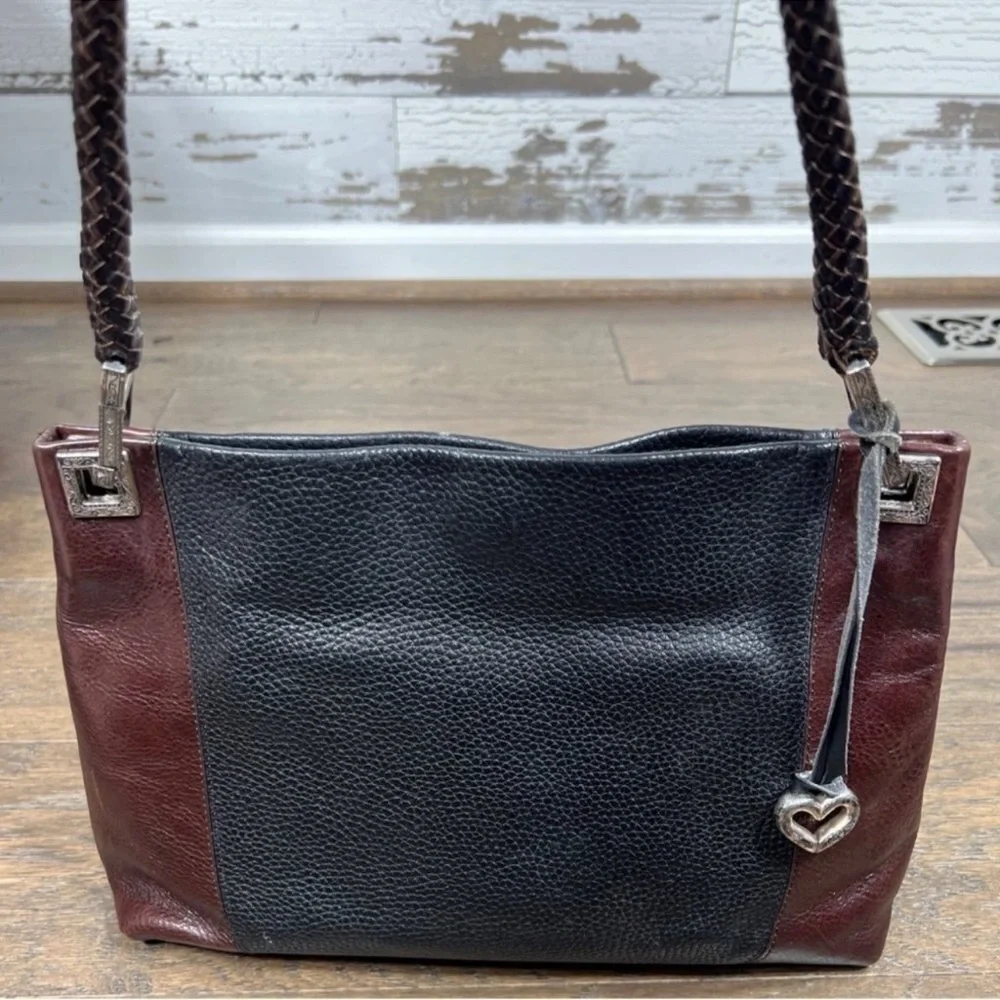 BRIGHTON Charlotte Two Tone Leather Shoulder Bag Black/Brown EUC